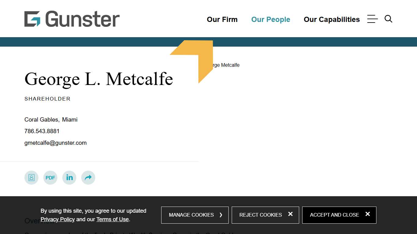 George L. Metcalfe Private Wealth Services Gunster Florida's Law Firm for Leaders