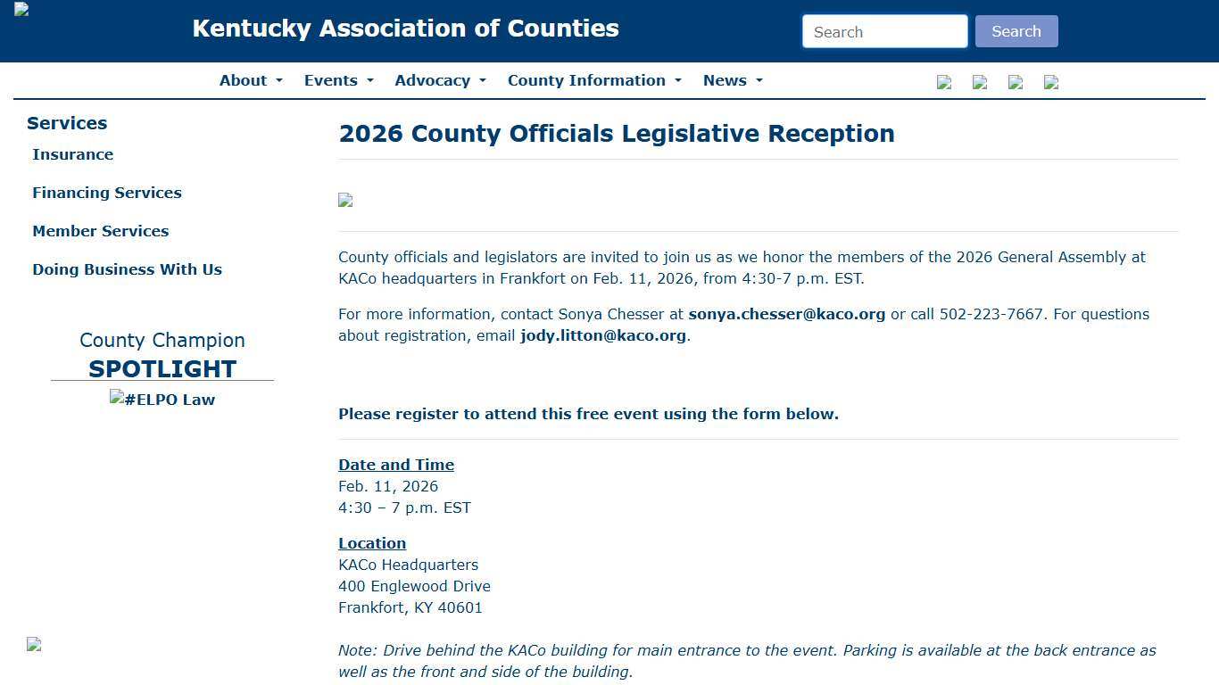 2026 County Officials Legislative Reception - The Kentucky Association of Counties